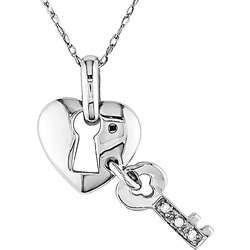 10k Gold Diamond Heart Lock and Key Necklace  