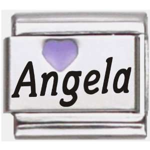  Angela Purple Heart Laser Name Italian Charm Link Jewelry