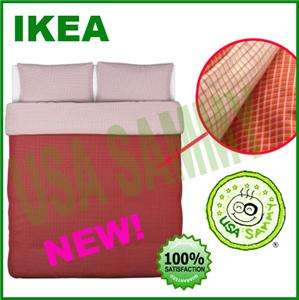 Ikea duvet cover pillowcase cotton modern grid Risp RED  