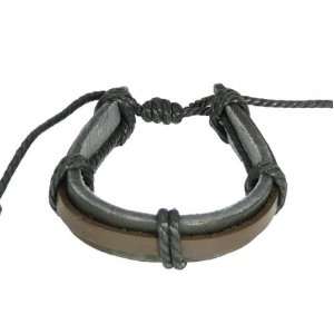   Leather Cuff & Black Cord Gothic Wristband Surf Bracelet   01 Jewelry