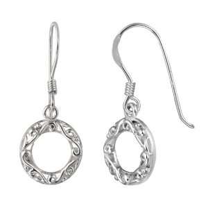   Silver Scroll Design Open Circle French Wire Earrings Jewelry