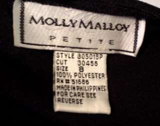 MOLLY MALLOY BLACK VELVET DRESS PETITE 8 8P M EUC LONG SLEEVE BIN 