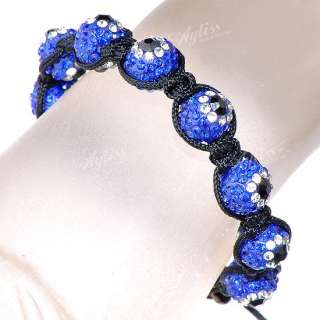 Blue Crystal Disco Ball Evil Eye Beads Macrame Hip Hop Bracelet Mens 