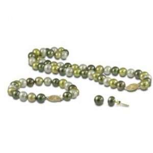 14K dyed multi green color freshwater cultured pearl earring/bracelet 
