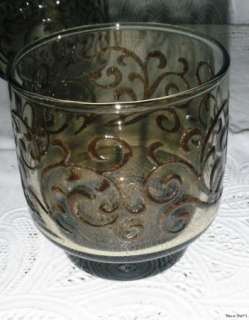 Vintage Smoke Glass Lace Pattern Libbey Juice Glasses  