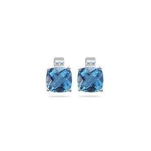 0.07 Cts Diamond & Swiss Blue Topaz Earrings in 14K White 