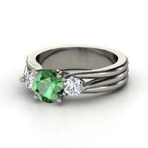  Three Part Harmony Ring, Round Emerald Platinum Ring with 