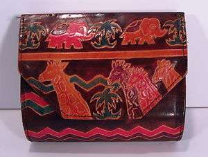 Emily Ann Boca Raton Hand Painted Tooled Leather Animal African Clutch 