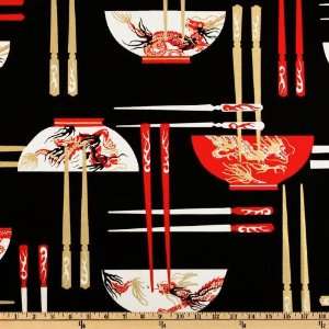  44 Wide Asian Collection Chop Sticks Red Fabric By The 