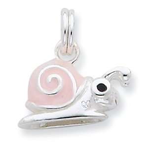  Sterling Silver Enamel Pink Snail w/ Spring Ring Charm 