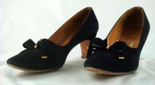 Vintage Howard Fox Blk Suede Pumps w/Gold Accent Bow 8N  