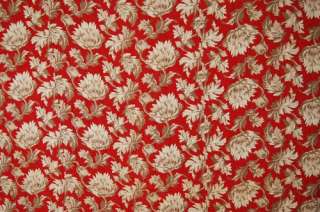 Vintage Red & Khaki Tan Floral Fabric Wholecloth Antique Quilted c 