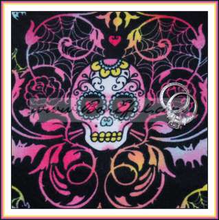 BOOAK Fabric B&W Wild Harley Girl *Retro SKULL Pink Black Flannel 