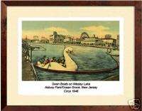 Asbury Park NJ Swan Boat on Wesley Lake c 1946 Print  