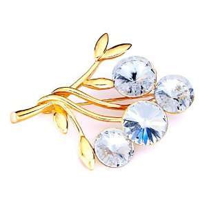  Clear Crystal Olive Branch Golden Brooch Pugster Jewelry
