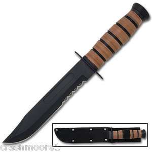 COMBAT FIGHTER HUNTING SURVIVAL KNIFE WITH STACKED LEATHER HANDLE 