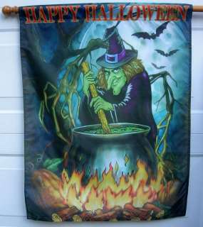 LARGE HALLOWEEN WITH WITCH FLAG 35 X 29 NEW FREE SHIP  