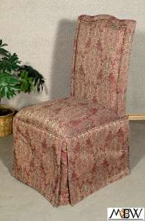 Set 8 Upholstered Burgundy Floral Parsons Dining Side Chairs