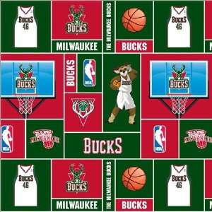  60 Wide NBA Fleece Milwaukee Bucks Blocks Fabric By The 