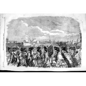  1856 GUARDS PASSING VAUXHALL BRIDGE SOLDIERS OLD PRINT 