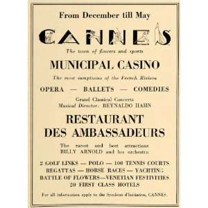  1928 Ad Cannes France Amenities French Riviera B Arnold 