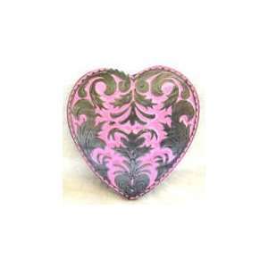 Heart Belt Buckle with Fancy Pewter Design over Bright Pink Background