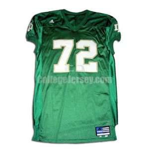  Green No. 72 Game Used Notre Dame Adidas Football Jersey 