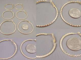 Set of 3 pair thin wire hoop hoops earrings 2.25 2 1.75  