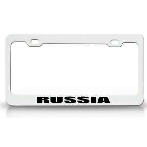 RUSSIA Country Steel Auto License Plate Frame Tag Holder White/Black