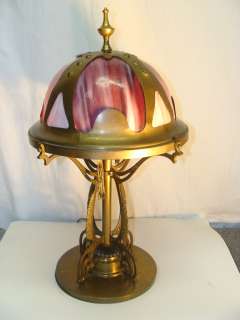Austrian Style Brass Bent Glass Lamp, Hubbell Sockets  