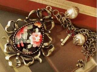   Crystal Flower Drop Pendant Pearl Key Long Chain Necklace XL115  