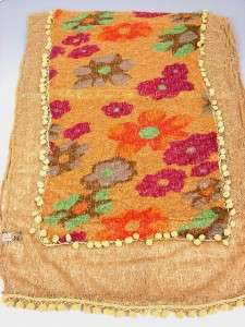   Multicolor Floral Print Crochet Knit Weave Pom Poms Fashion Scarf