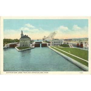   Vintage Postcard Soo Michigan Locks from East Approach   Soo, Michigan
