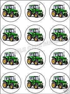12 GREEN FARM TRACTOR EDIBLE CUPCAKE CAKE IMAGE TOPPERS  