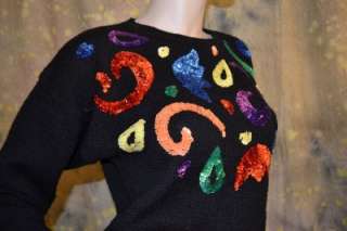 vtg 80s MaRDi GRaS sequin GLAM CaRNiVaL sweater M multicolor  
