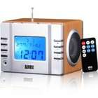 August MB300 Mini Wooden  Stereo System and FM Clock Radio, with 