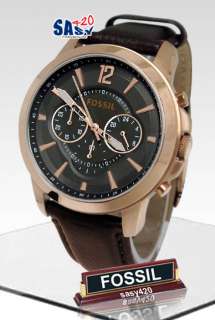 Fossil FS4648 grant brown leather rose gold tone gunmetal men watch 