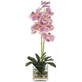   Natural Purple Vanda w/Glass Vase Silk Flower Arrangement 