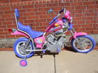 Pink Girl Power Ride on Motorcycle wheels Kid 6v Harley  