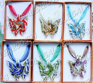 6p Butterfly Lampwork Glass Pendant Necklaces+Boxes  