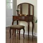 Poundex 3 pc Cherry brown finish wood make up bedroom vanity set with 
