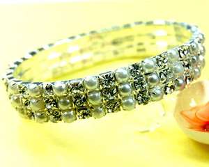C3030 Wedding Pearl Crystal Stretch Bracelet Bangle NEW  