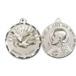  Holy Spirit & Sacred Heart of Jesus Medal, Sterling Silver 