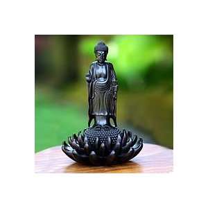    NOVICA Wood sculpture, Standing Buddha on a Lotus