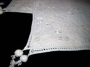 Vintage Italian Linen Embroidered Tablecloth Tassels  