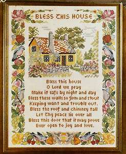 Vintage Bless This House Stamped Cross Stitch Kit  