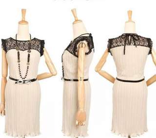 New Trendy Lady Lace Chiffon Splice Pleated Sleeveless Mini Dress 2 