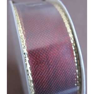  Craft Wire Edge Metallic Ribbon Trim Burgundy w Shimmery Gold 
