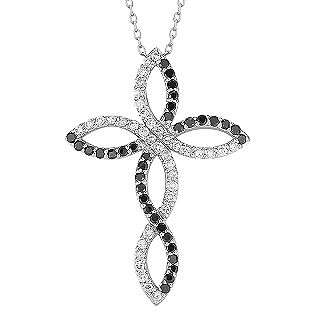 Black and White Cubic Zirconia Cross Pendant in Sterling Silver 