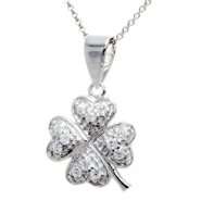 Four Leaf Clover CZ Sterling Silver Pendant 